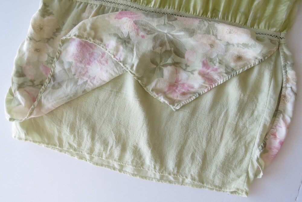 Vintage La Perla GOLD LABEL Pistachio Green Pink Floral Silk-Blend Chemise, Made